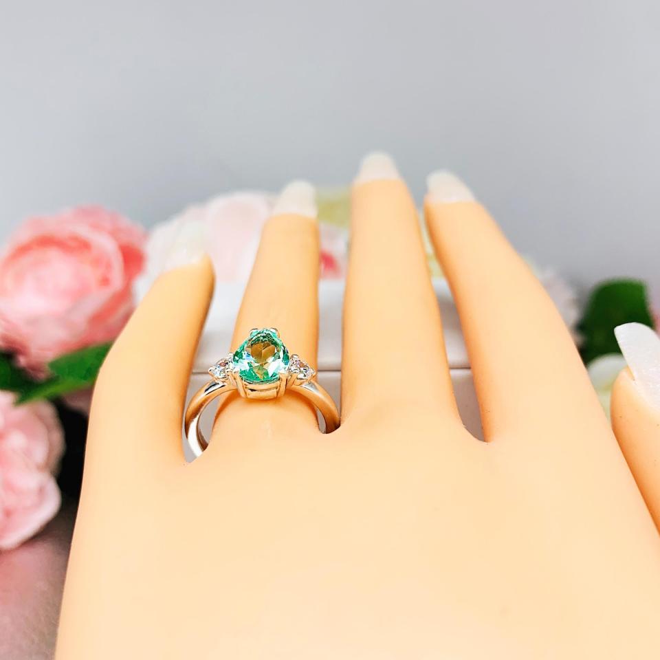 Seafoam Green Lab Spinel Pear Round CZ Ring