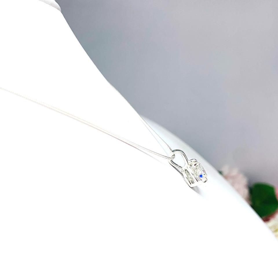Round CZ Martini Pendant Neckace 3 Prong Sterling Silver Near Colorless Cubic Zirconia