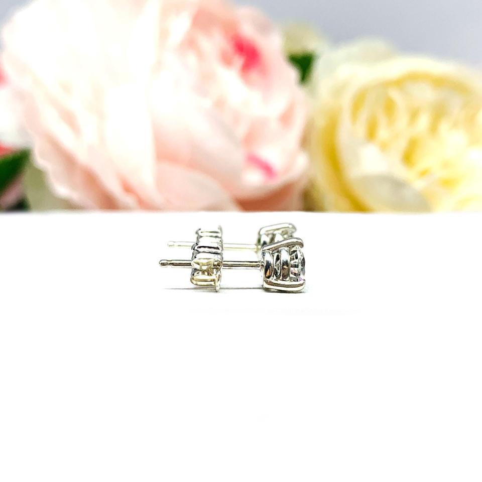 Round CZ Basket Martini 3 Prong Stud Earrings Sterling Silver White or Near Colorless Cubic Zirconia