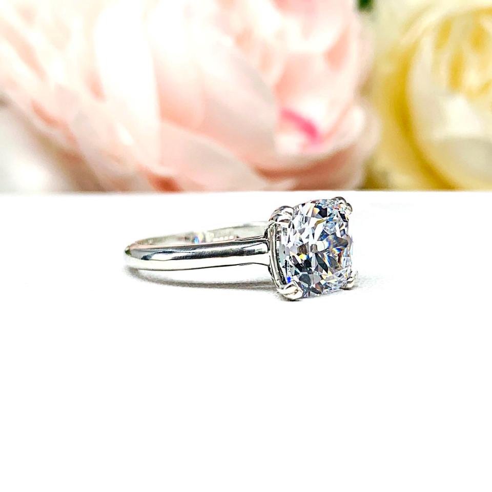 Old Mine Cut 8mm CZ Split Prong Engagement Ring