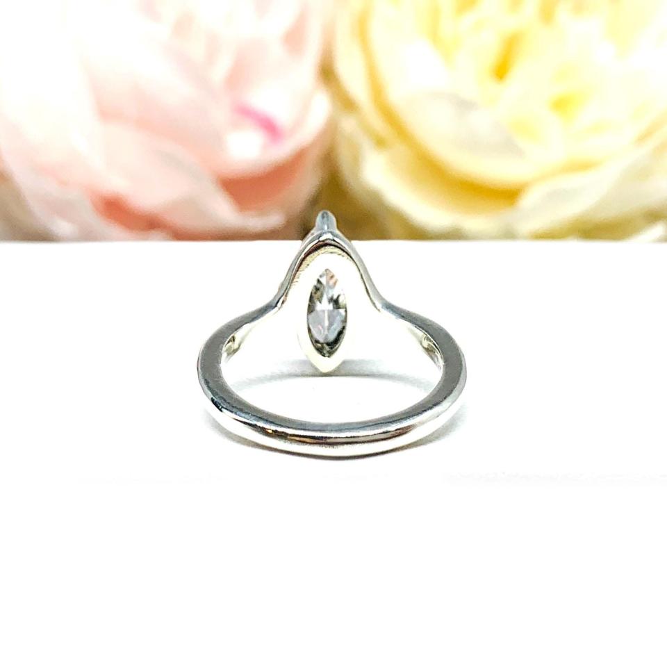Marquise CZ Engagement Ring Curved Band Sterling Silver Near Colorless CZ