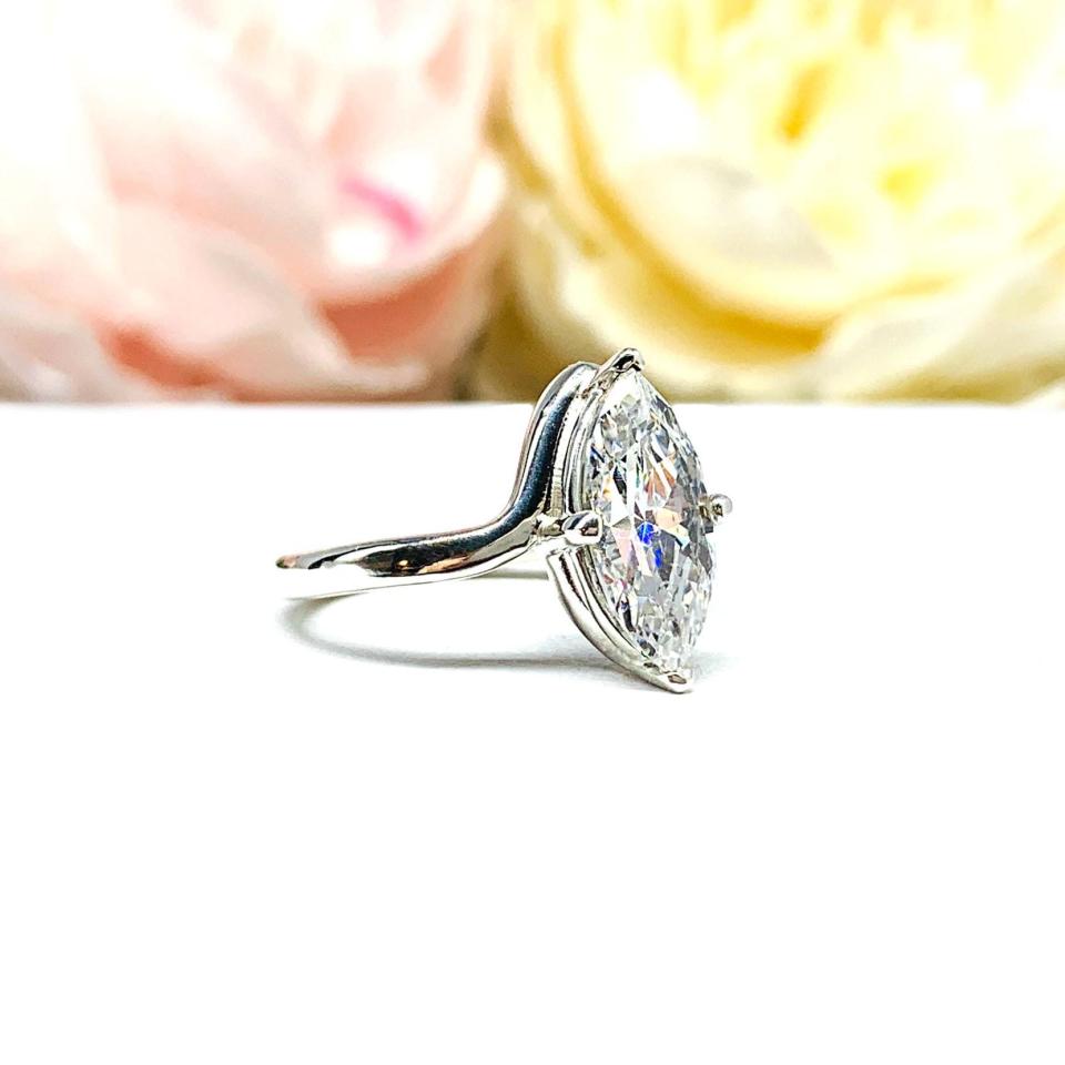 Marquise CZ Engagement Ring Curved Band Sterling Silver Near Colorless CZ