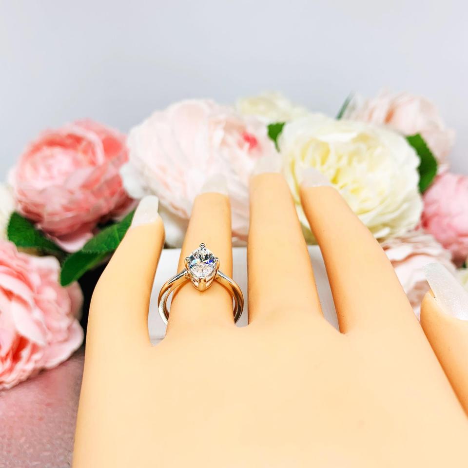 Marquise CZ Engagement Ring Curved Band Sterling Silver Near Colorless CZ