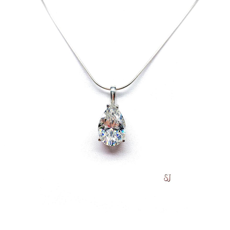 Pear CZ Pendant Sterling Silver Necklace Near Colorless Cubic Zirconia