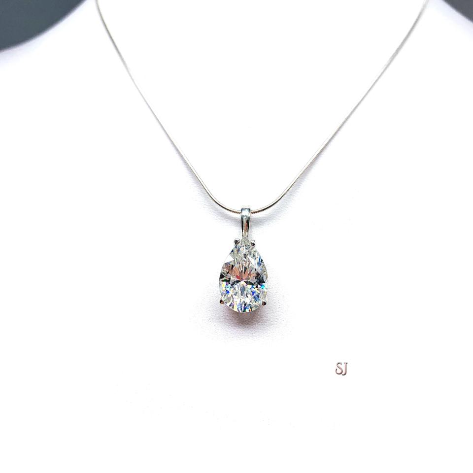 Pear CZ Pendant Sterling Silver Necklace Near Colorless Cubic Zirconia