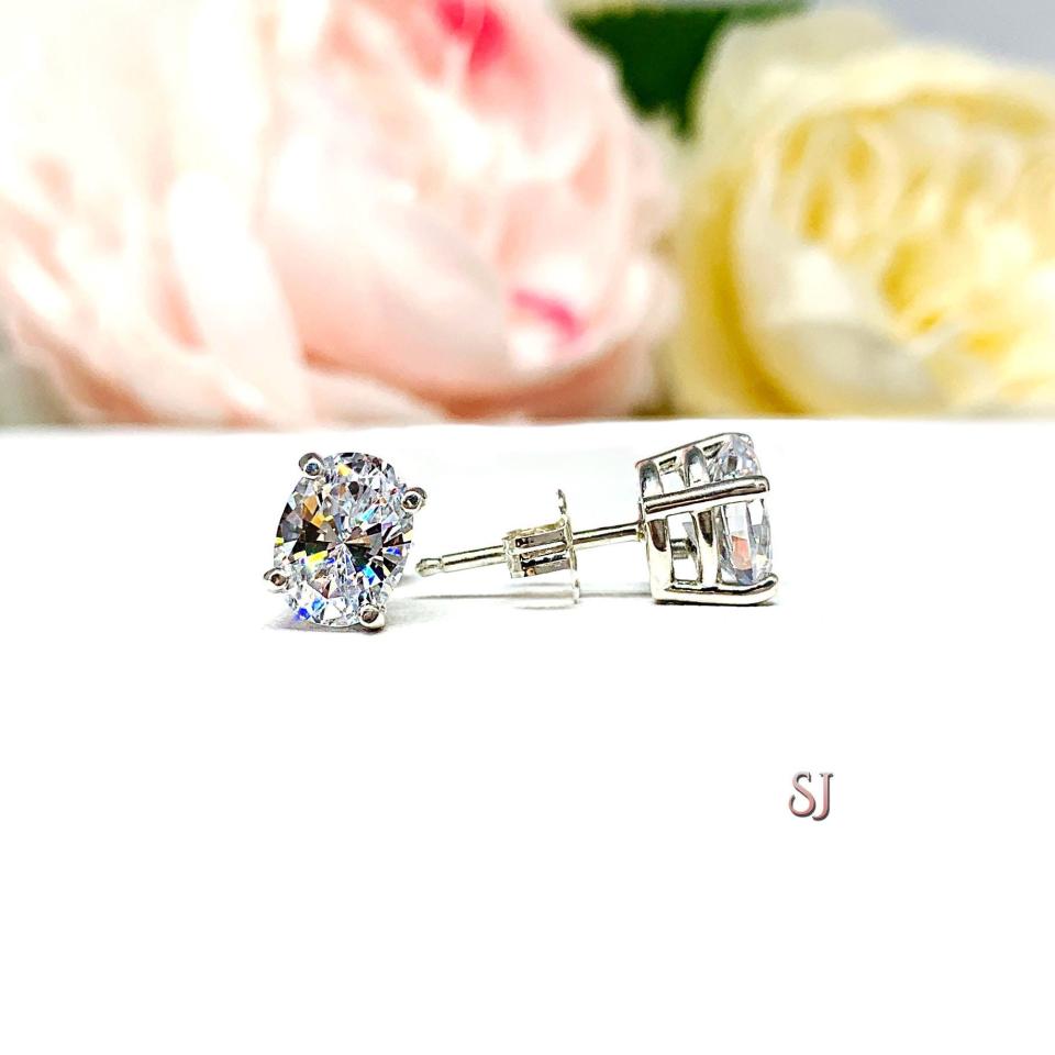 Oval Cubic Zirconia Sterling Silver Stud Earrings