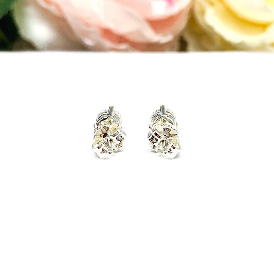 Round CZ Basket Martini 3 Prong Stud Earrings Sterling Silver White or Near Colorless Cubic Zirconia