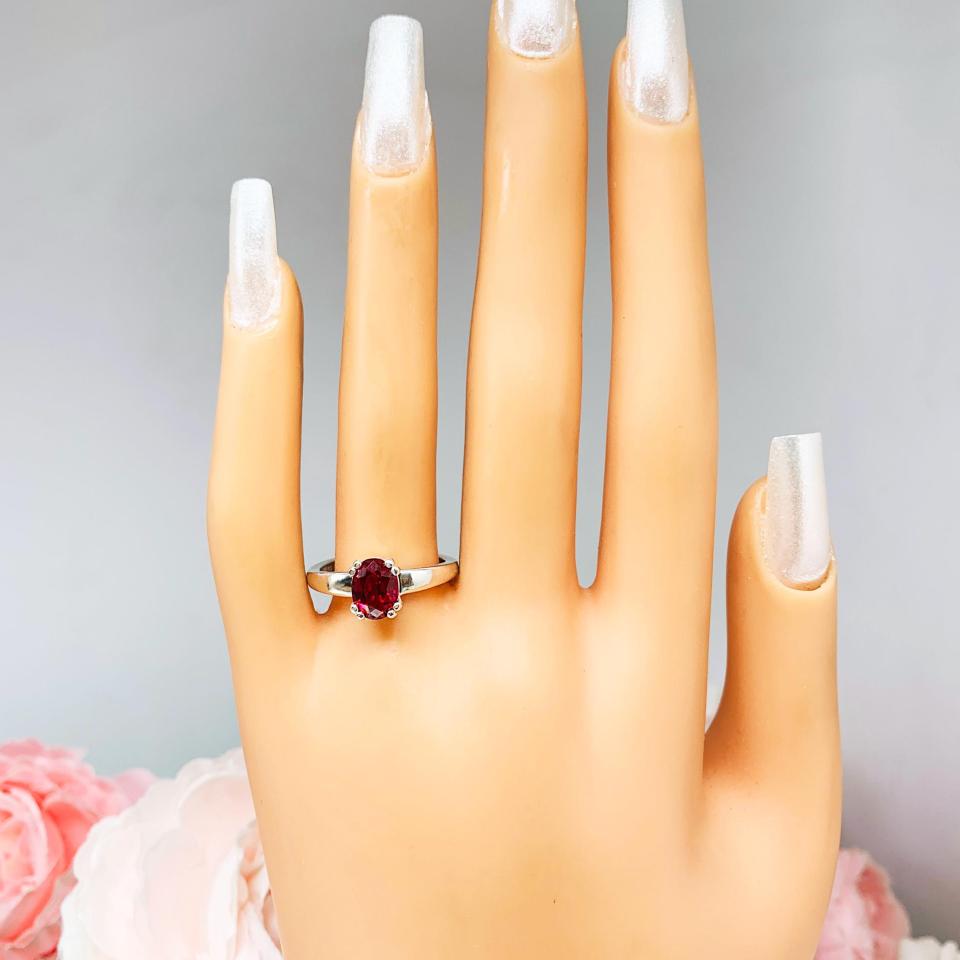 Lab Created Ruby Oval Sterling Silver Ring Double Prong