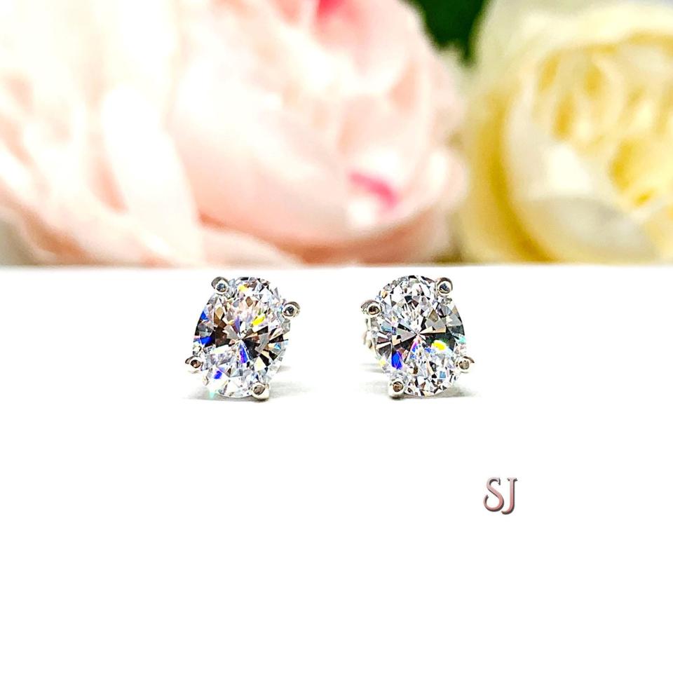 Oval Cubic Zirconia Sterling Silver Stud Earrings