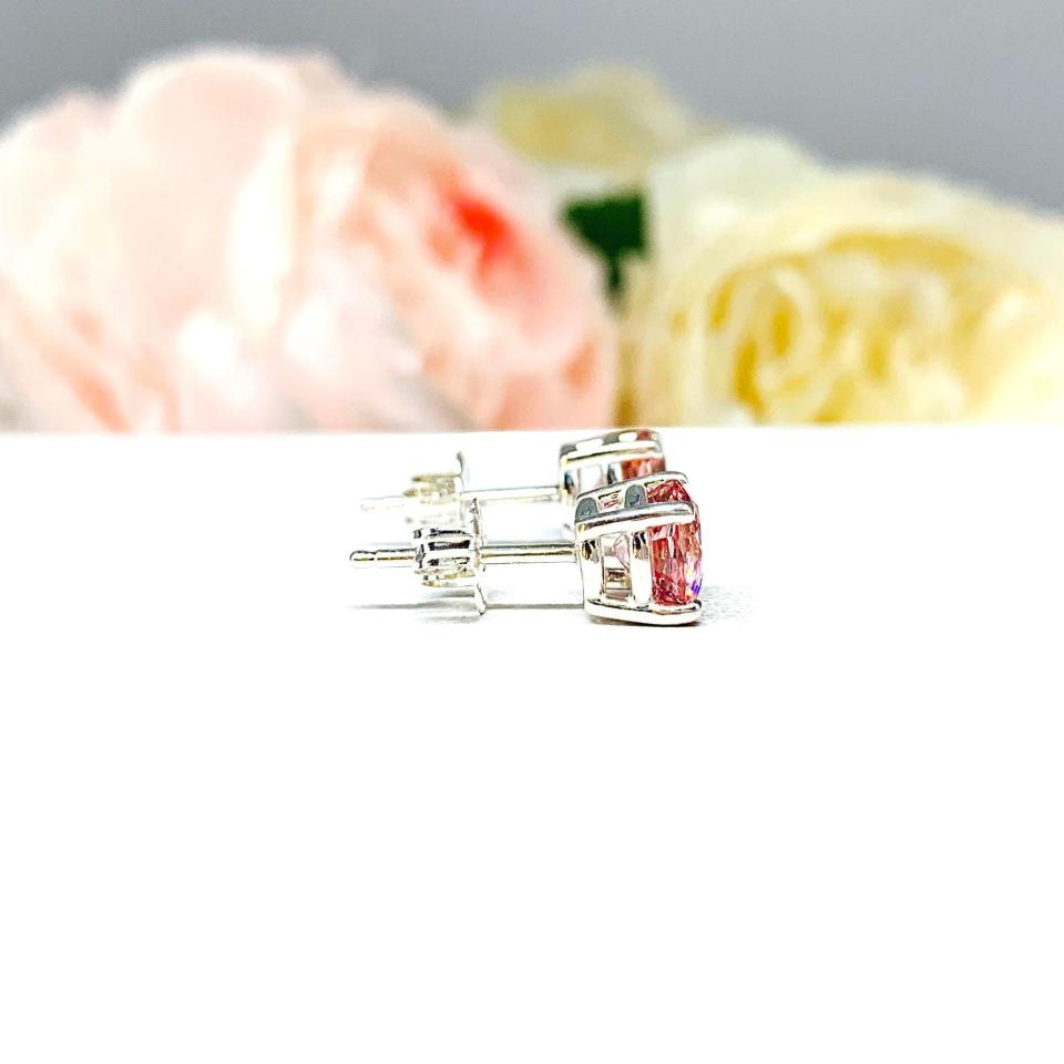 Round Lab Padparadscha Sapphire Stud Earrings – 5mm, 6.5mm, Sterling Silver