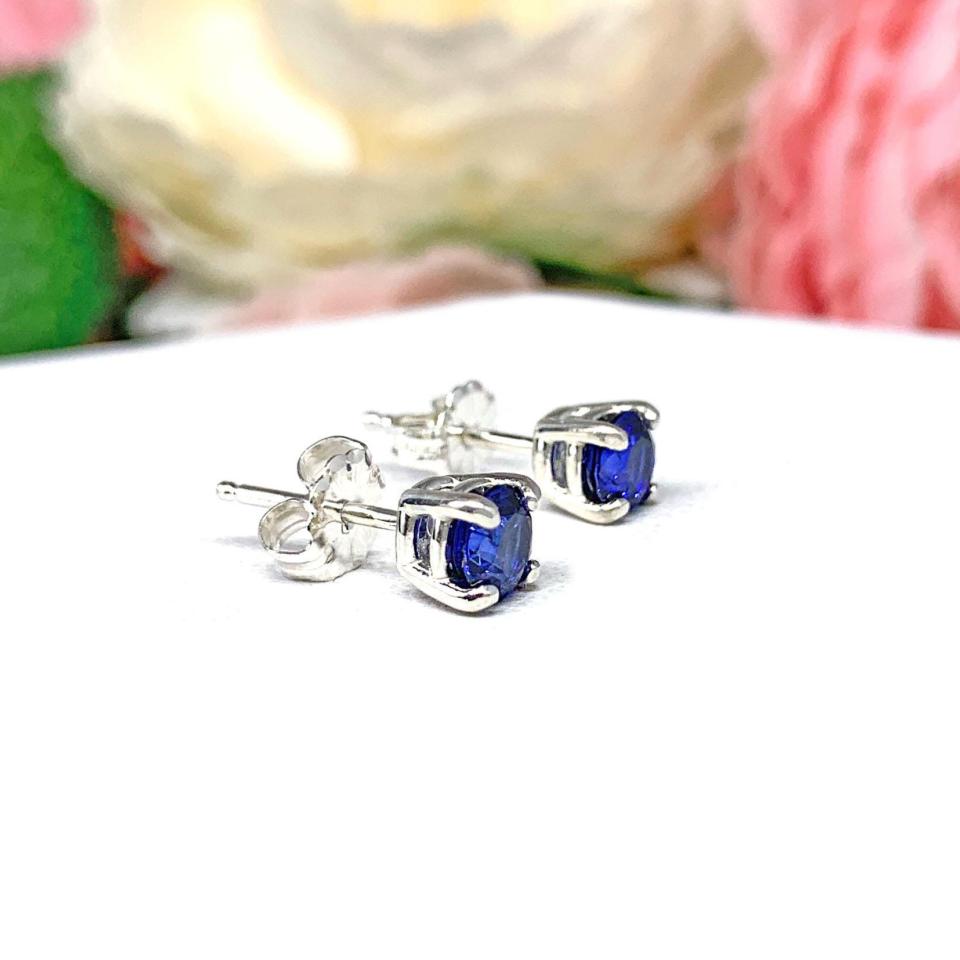 Lab Blue Sapphire Stud Earrings – 5mm-8mm Round, Sterling Silver