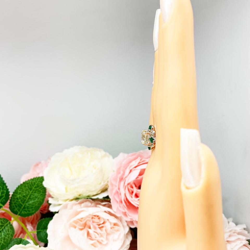 Art Deco Round Cubic Zirconia Engagement Ring – 7mm-9mm, Lab Emerald Accents, Sterling Silver