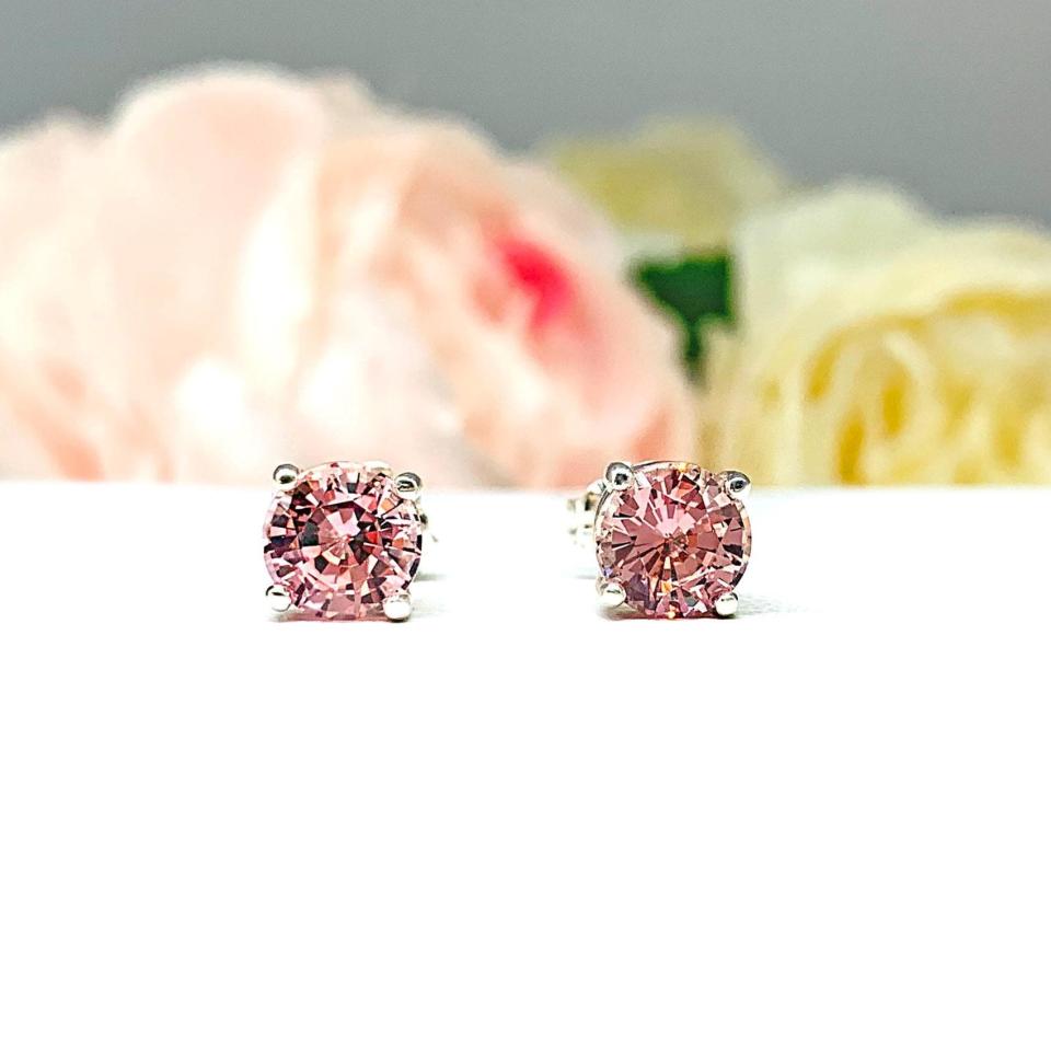 Round Lab Padparadscha Sapphire Stud Earrings – 5mm, 6.5mm, Sterling Silver