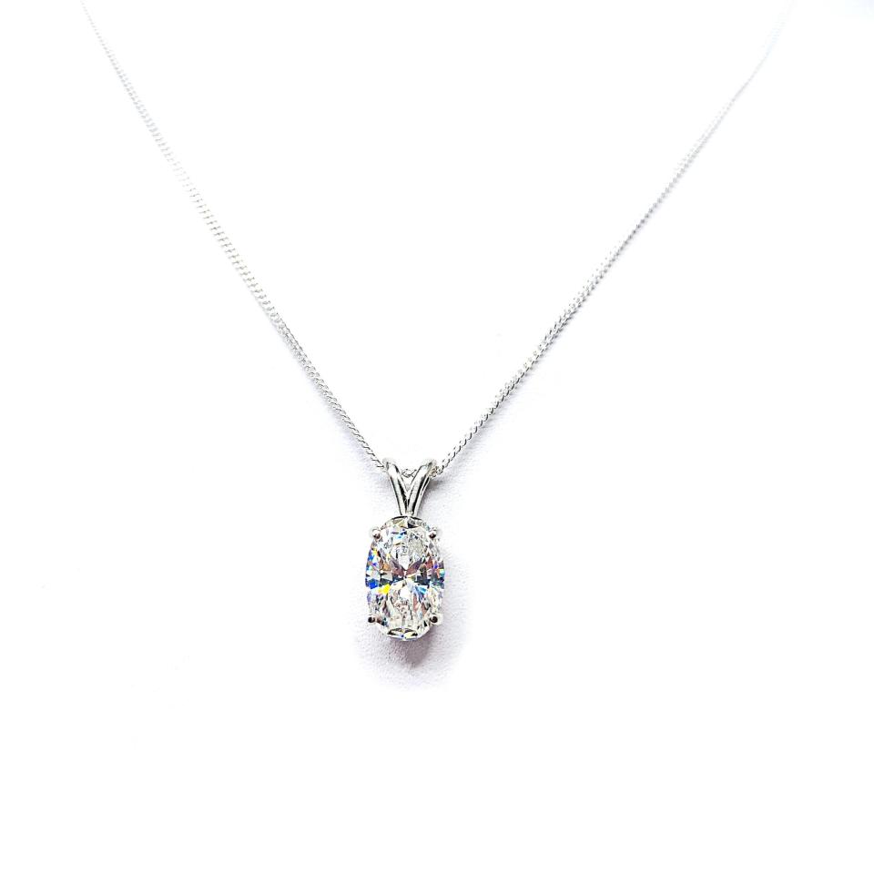 Oval Cubic Zirconia Pendant Necklace – 12x8mm, Near Colorless, Sterling Silver