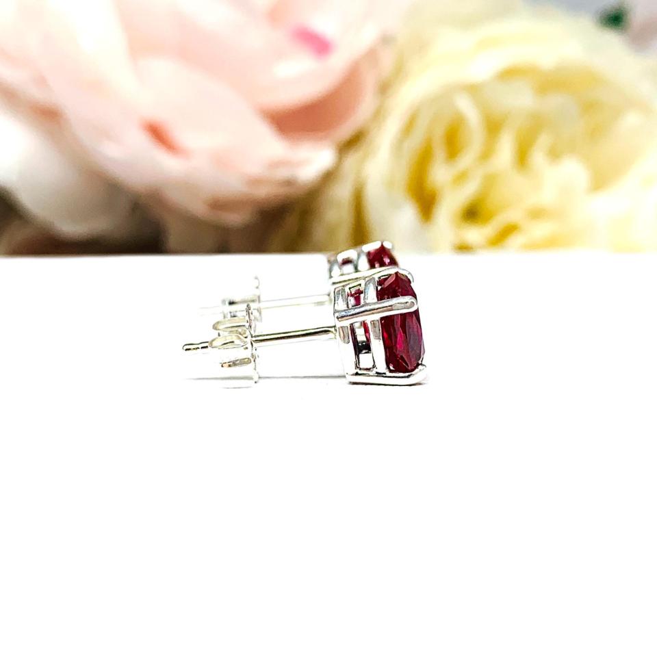 Oval Lab Ruby Stud Earrings – 8x6mm, Sterling Silver