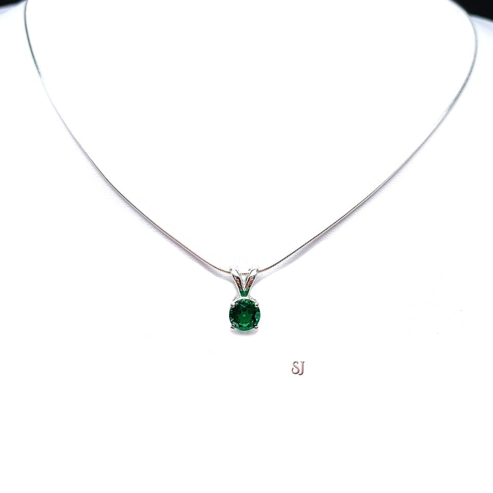 Lab Emerald Round Pendant Necklace – 5mm-9mm, Sterling Silver
