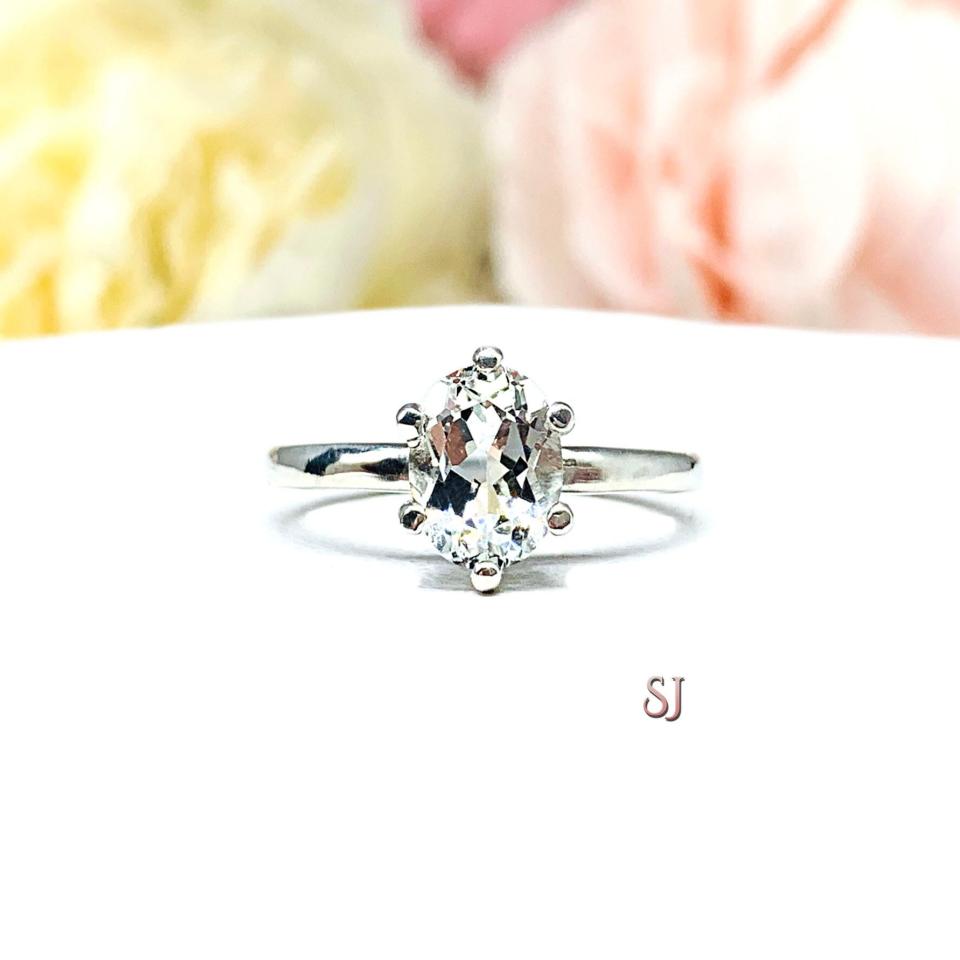 Oval-Cut White Topaz Solitaire Ring • 8x6mm—10x8mm, Sterling Silver
