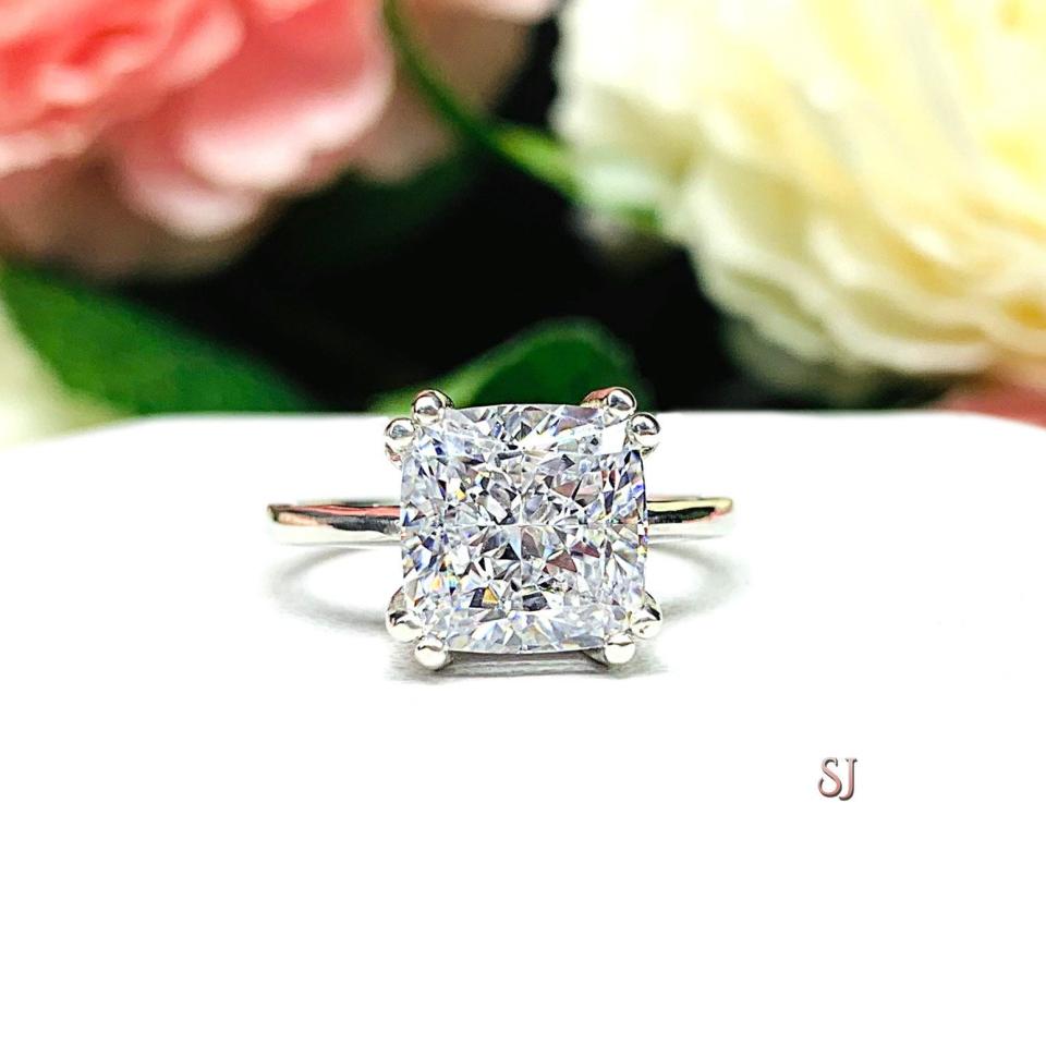 Barion Cushion Cubic Zirconia Engagement Ring – 9mm, Sterling Silver