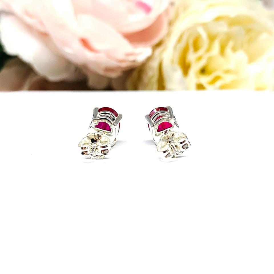 Oval Lab Ruby Stud Earrings – 8x6mm, Sterling Silver