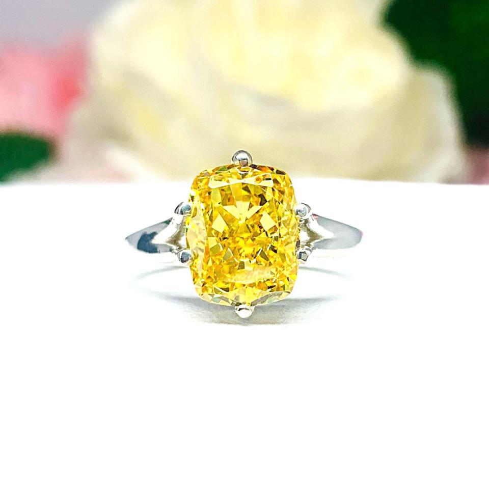Cushion Canary Yellow Cubic Zirconia Engagement Ring Size 6 – 10x8mm, Sterling Silver