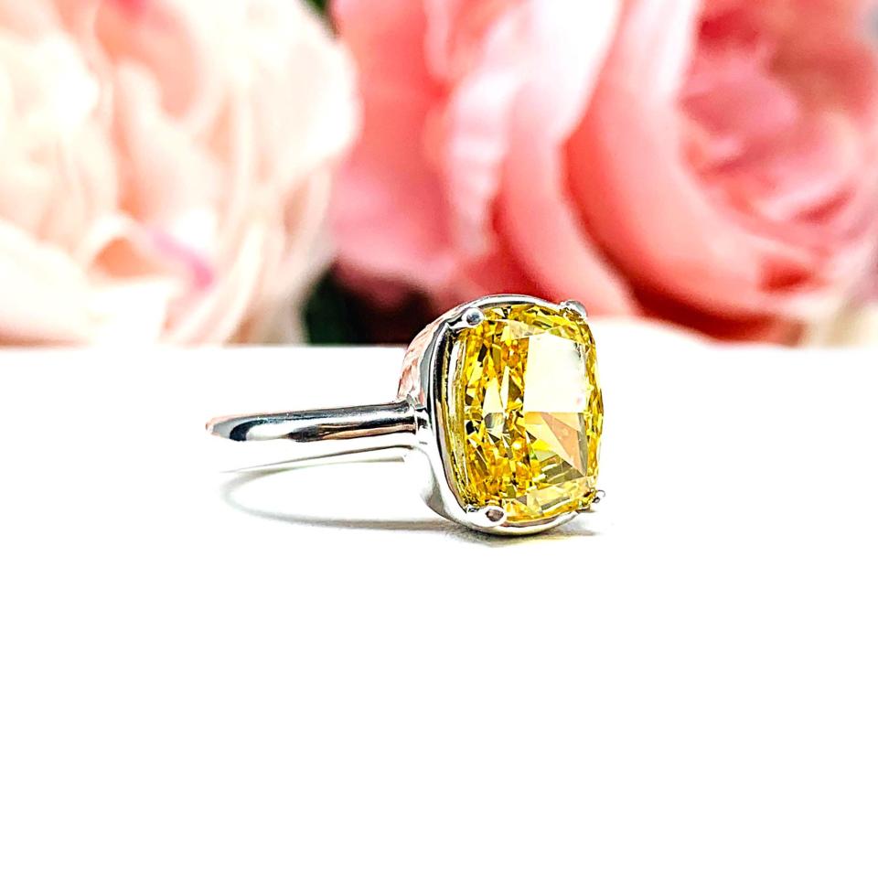 Elongated Cushion Canary Yellow CZ Engagement Ring – 10x8mm, Sterling Silver