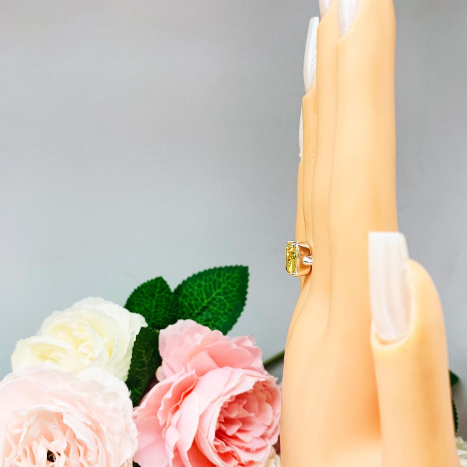 Elongated Cushion Canary Yellow CZ Engagement Ring – 10x8mm, Sterling Silver