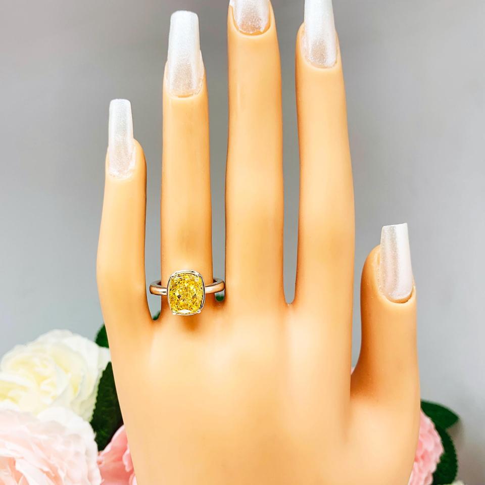 Elongated Cushion Canary Yellow CZ Engagement Ring – 10x8mm, Sterling Silver