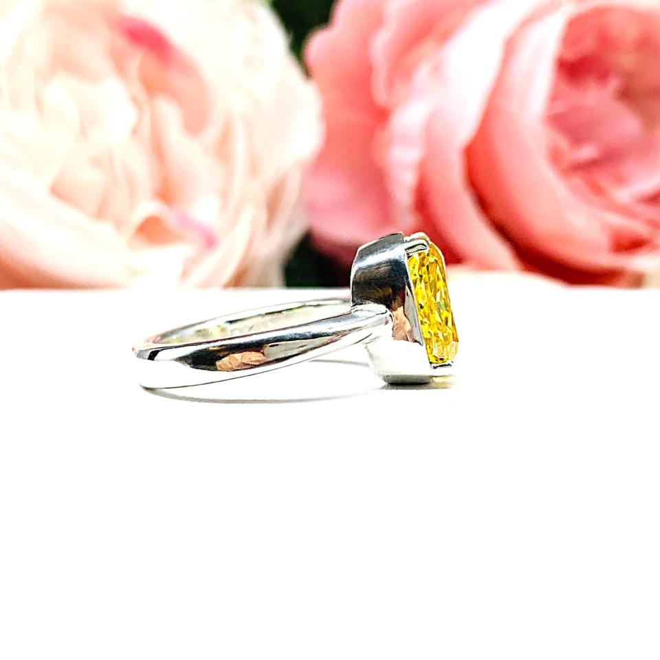 Elongated Cushion Canary Yellow CZ Engagement Ring – 10x8mm, Sterling Silver