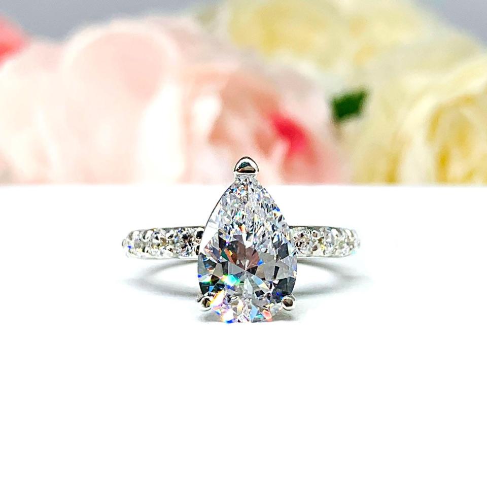 Pear Cubic Zirconia Pave Bridal Ring Set – 9x6mm - 12x8mm, Sterling Silver