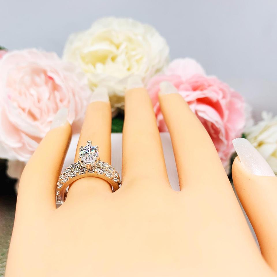 Marquise Cubic Zirconia Pave Bridal Ring Set – 10x5mm - 14x7mm, Sterling Silver