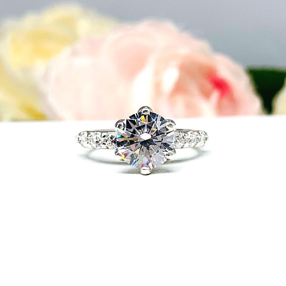 Round Cubic Zirconia Pave Bridal Ring Set – 6.5mm - 8mm, Sterling Silver, 6-Prong