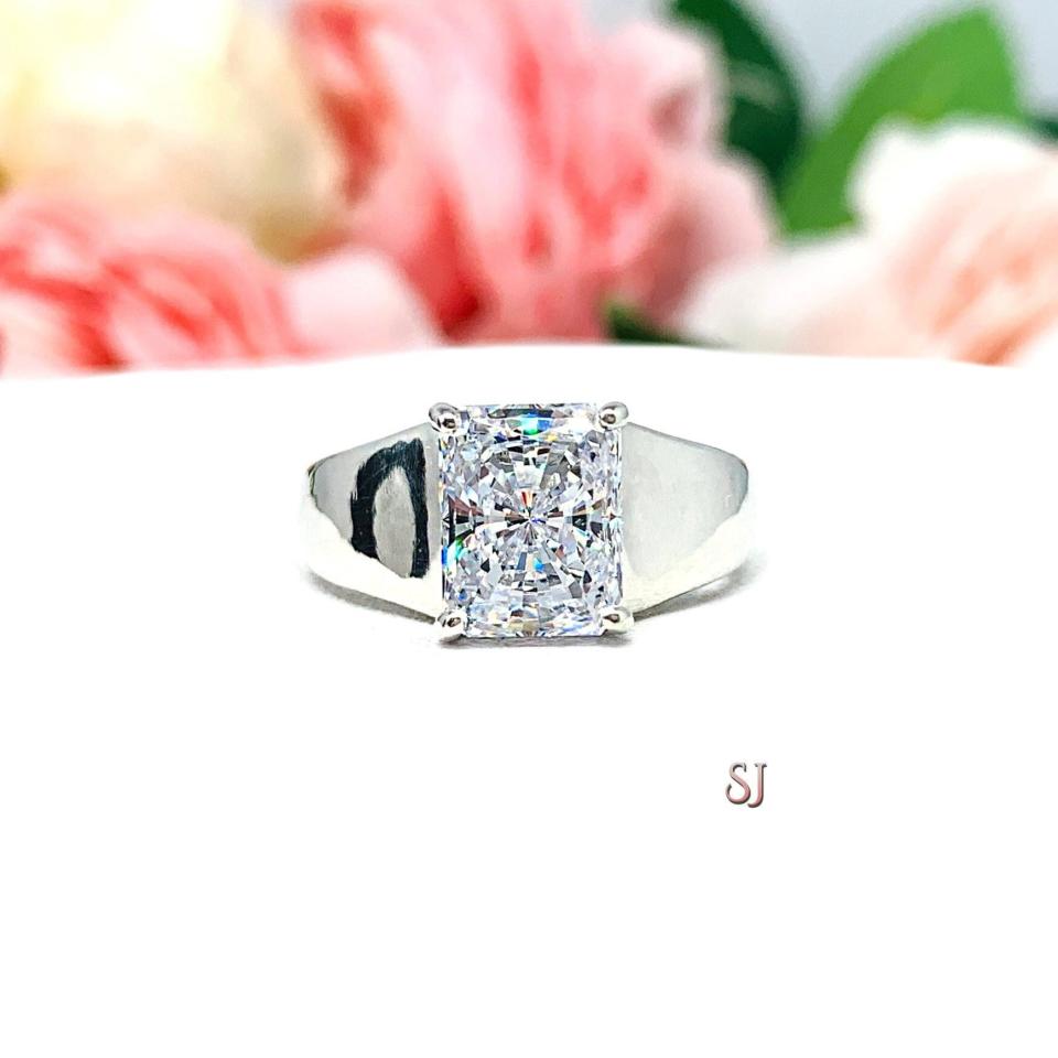 Radiant Cubic Zirconia Engagement Ring – 8x6mm-12x10mm, Sterling Silver