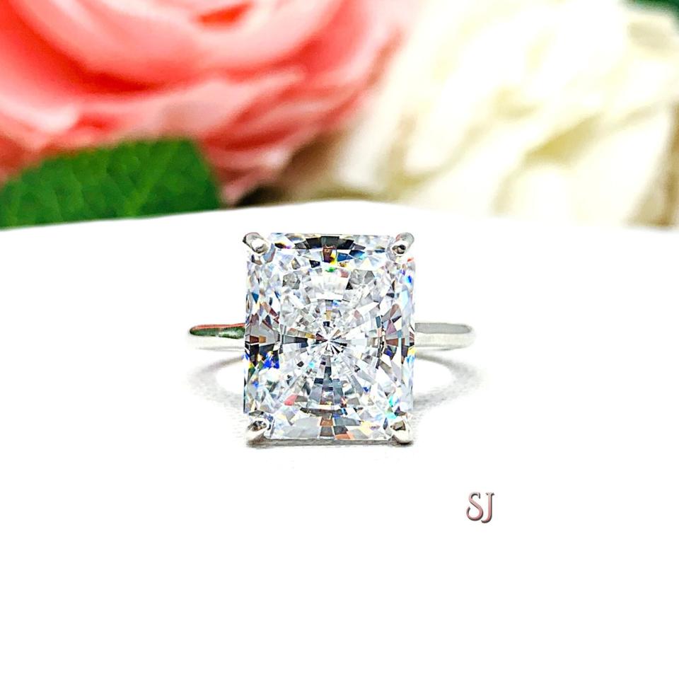 Radiant Cubic Zirconia Engagement Ring – 12x10mm, Sterling Silver