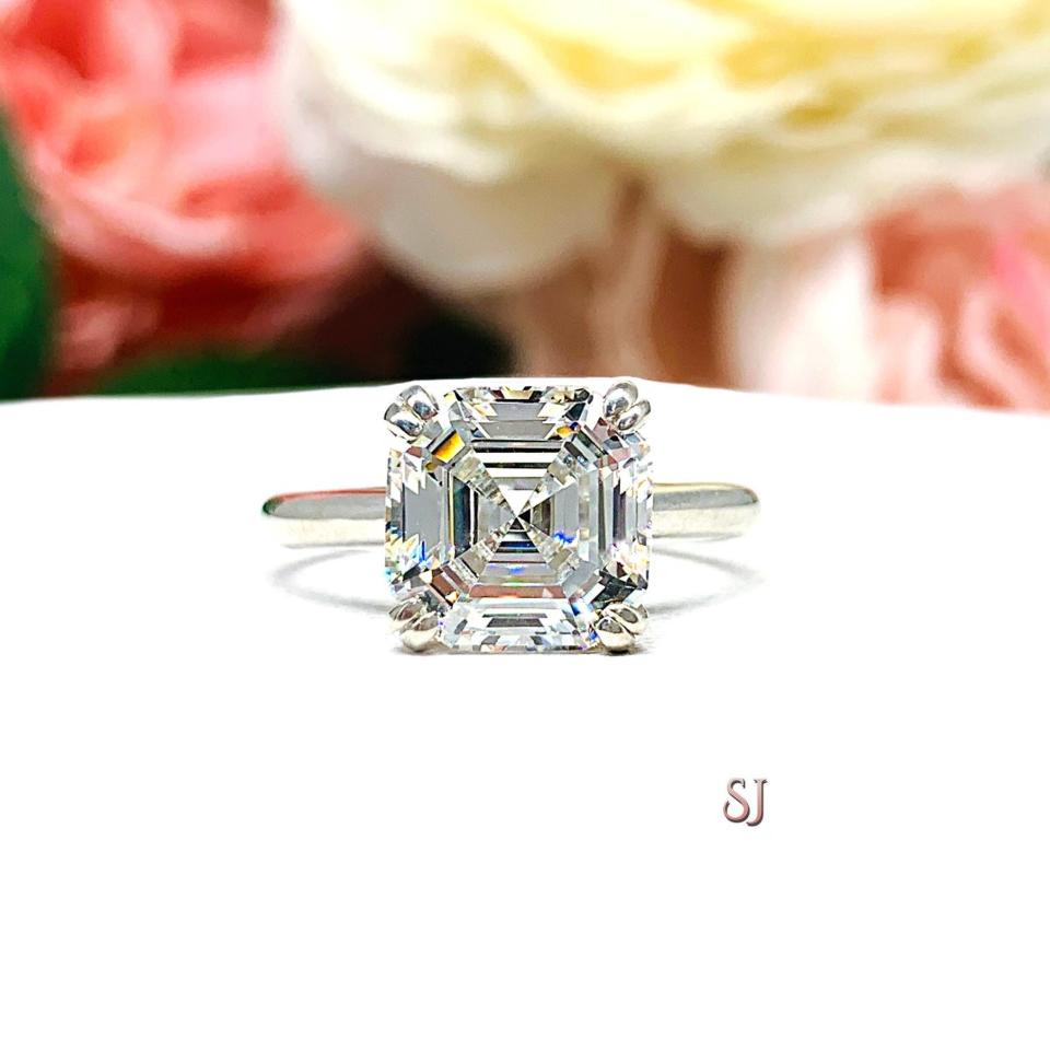 Asscher Cubic Zirconia Engagement Ring – 9mm, Sterling Silver