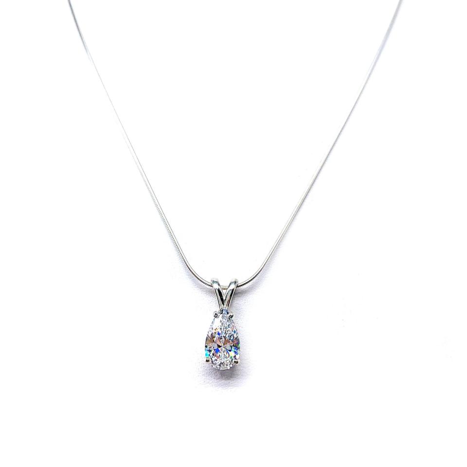 Pear-Cut CZ Pendant • 11x7mm, Sterling Silver