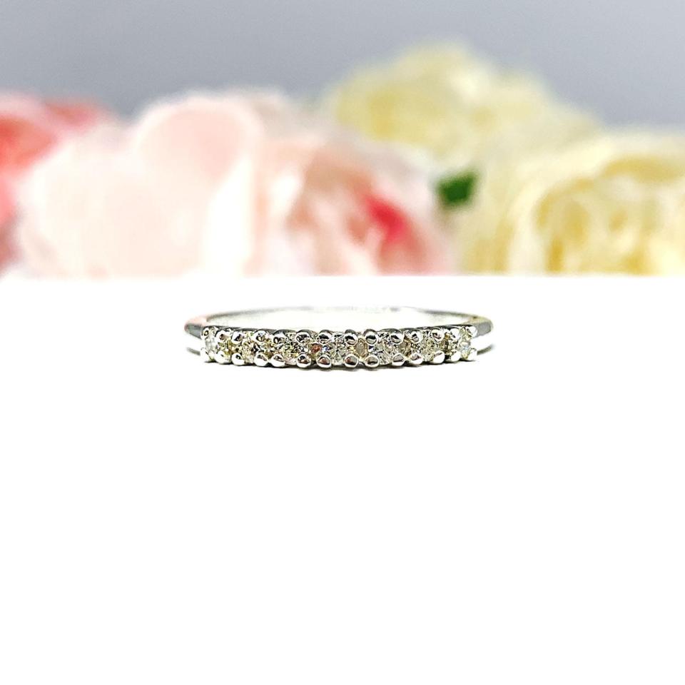 Round Cubic Zirconia Wedding Band – 2mm, 7-Stone, Sterling Silver