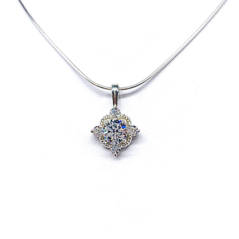 Reserved for Michelle..Art Deco Round-Cut CZ Pendant Necklace • 7mm, Sterling Silver