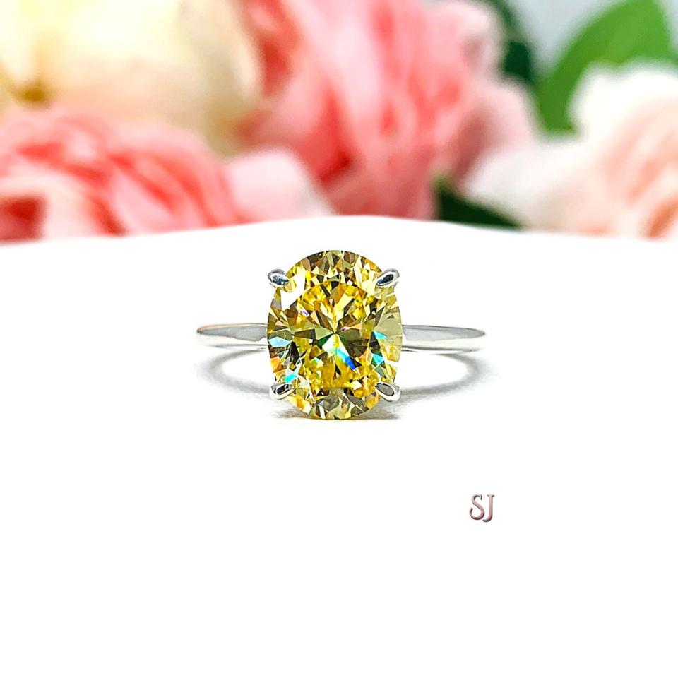 Canary Yellow Oval-Cut CZ Engagement Ring • 10x8mm, Sterling Silver, Size 6