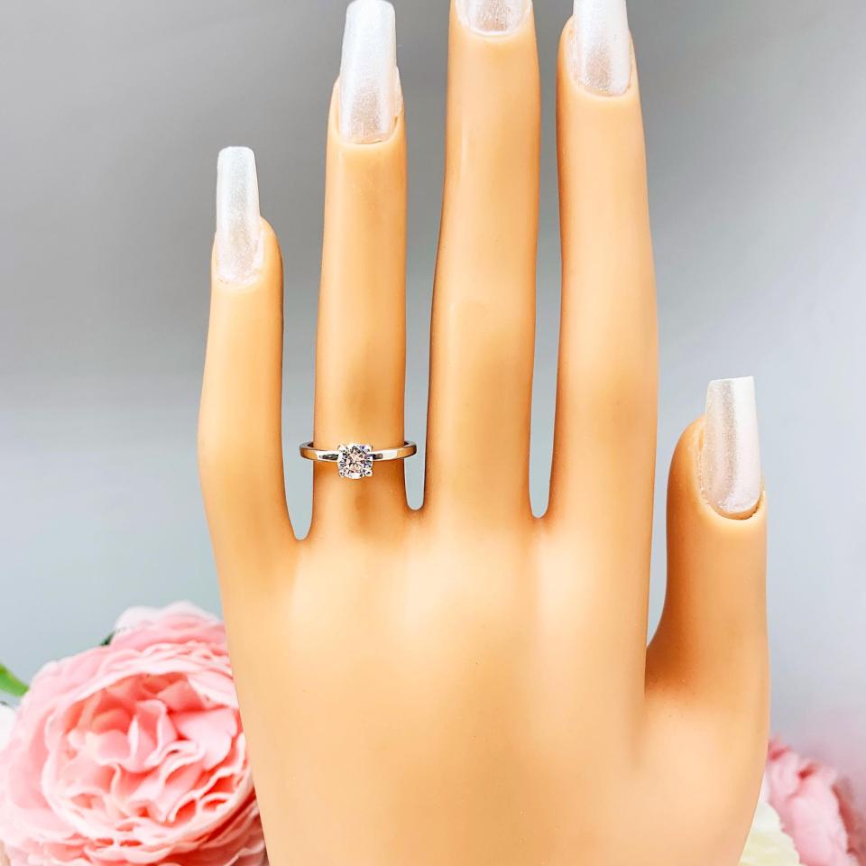 Round Cubic Zirconia Engagement Ring – 5mm-9mm, Sterling Silver