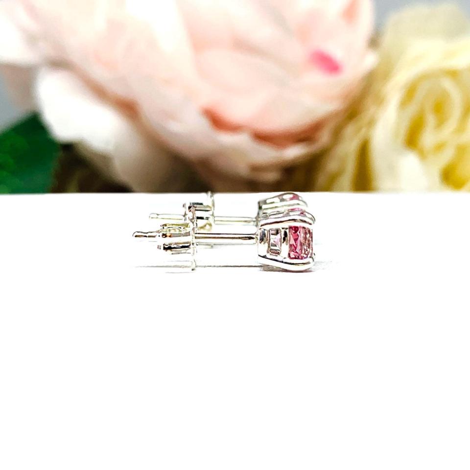 Round Lab Padparadscha Sapphire Stud Earrings – 5mm, 6.5mm, Sterling Silver