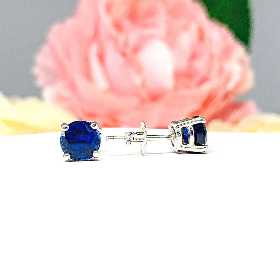 Round-Cut Lab Blue Sapphire Stud Earrings • 5mm–8mm, Sterling Silver