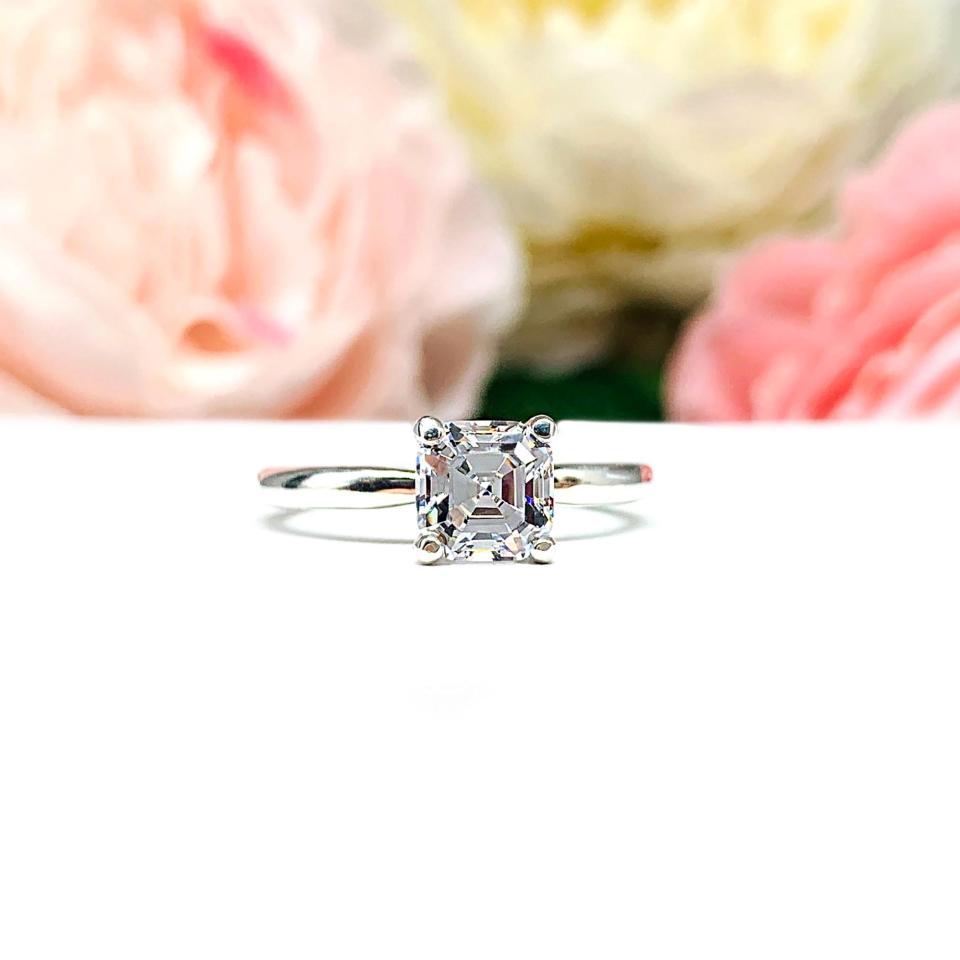 Asscher Cubic Zirconia Engagement Ring – 5mm - 8mm, High Profile, Sterling Silver