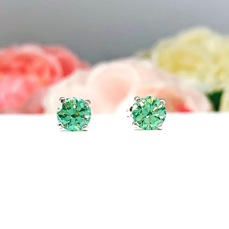 Round-Cut Sea Foam Green Lab Spinel Stud Earrings • 6mm, Sterling Silver