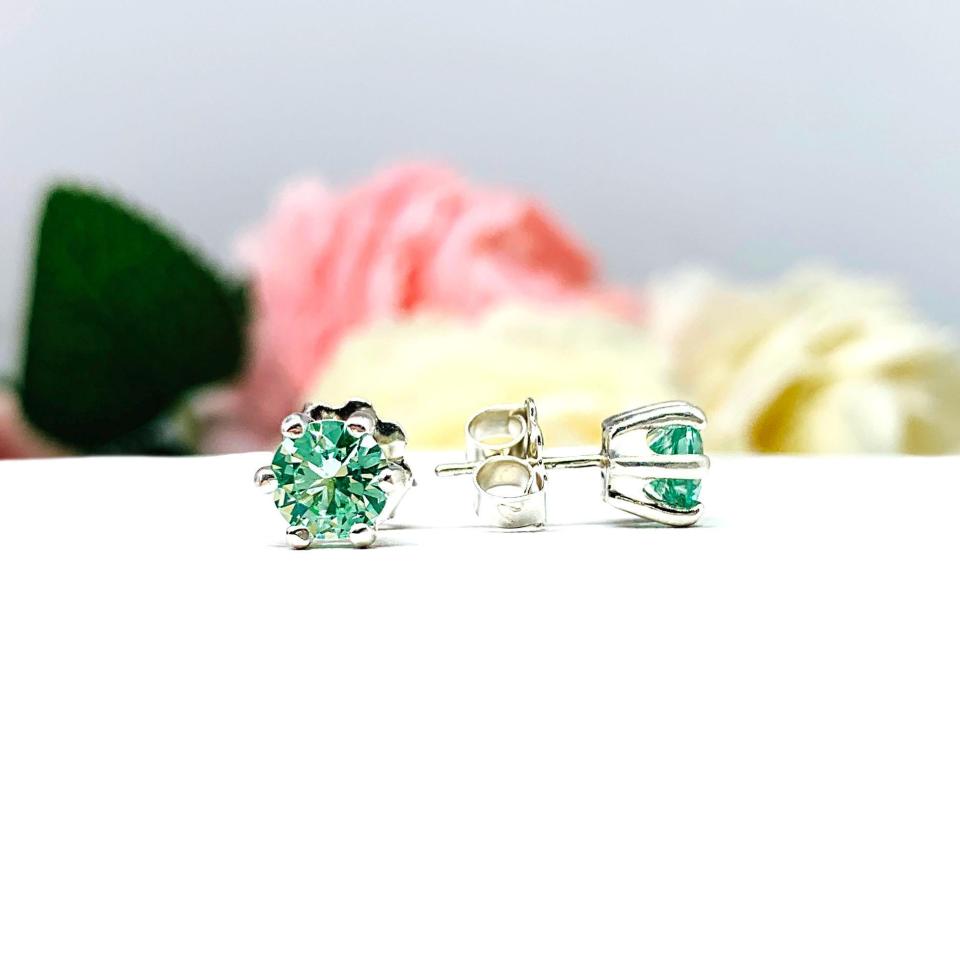 Round-Cut Sea Foam Green Lab Spinel Stud Earrings • 6mm, Sterling Silver, 6-prong