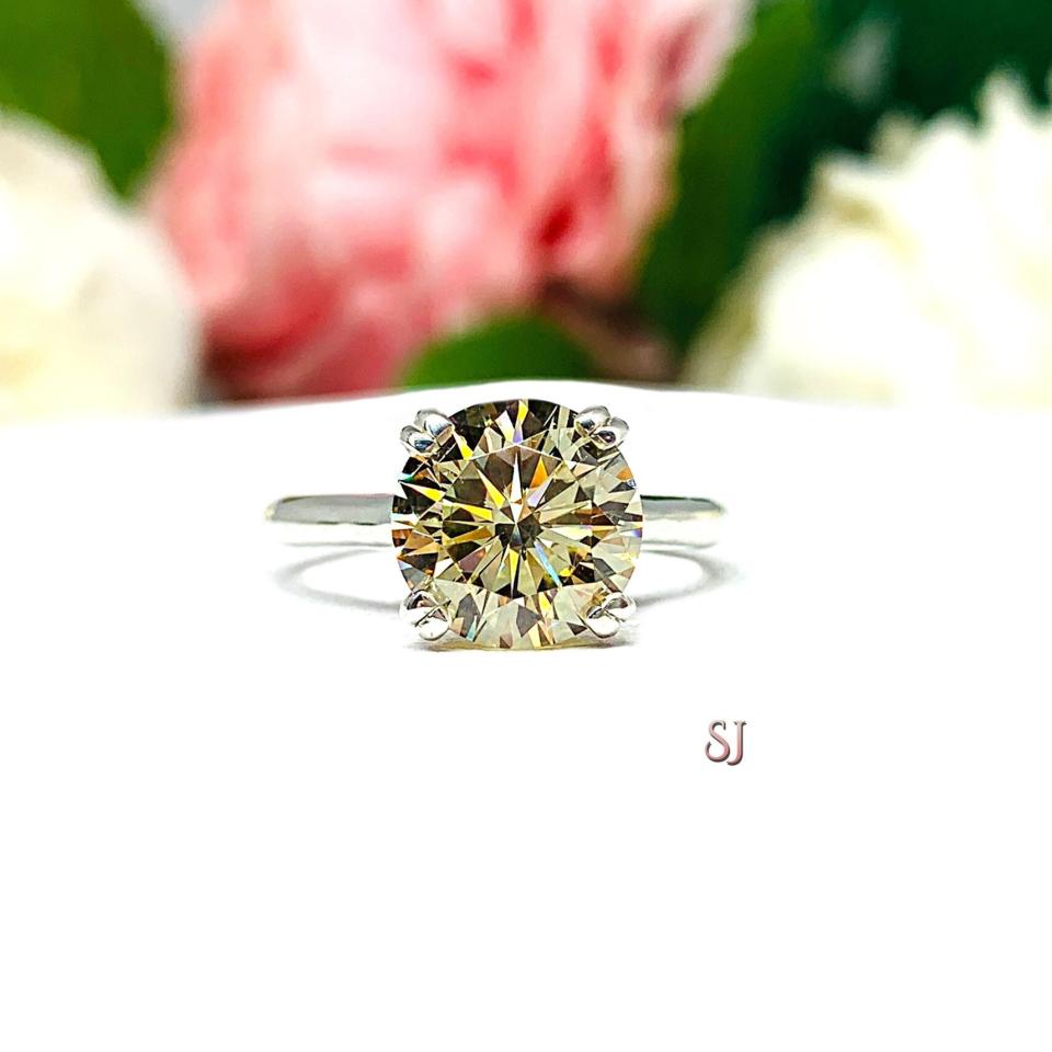Yellow Round-Cut CZ Engagement Ring • 9mm, Sterling Silver, Size 6.25