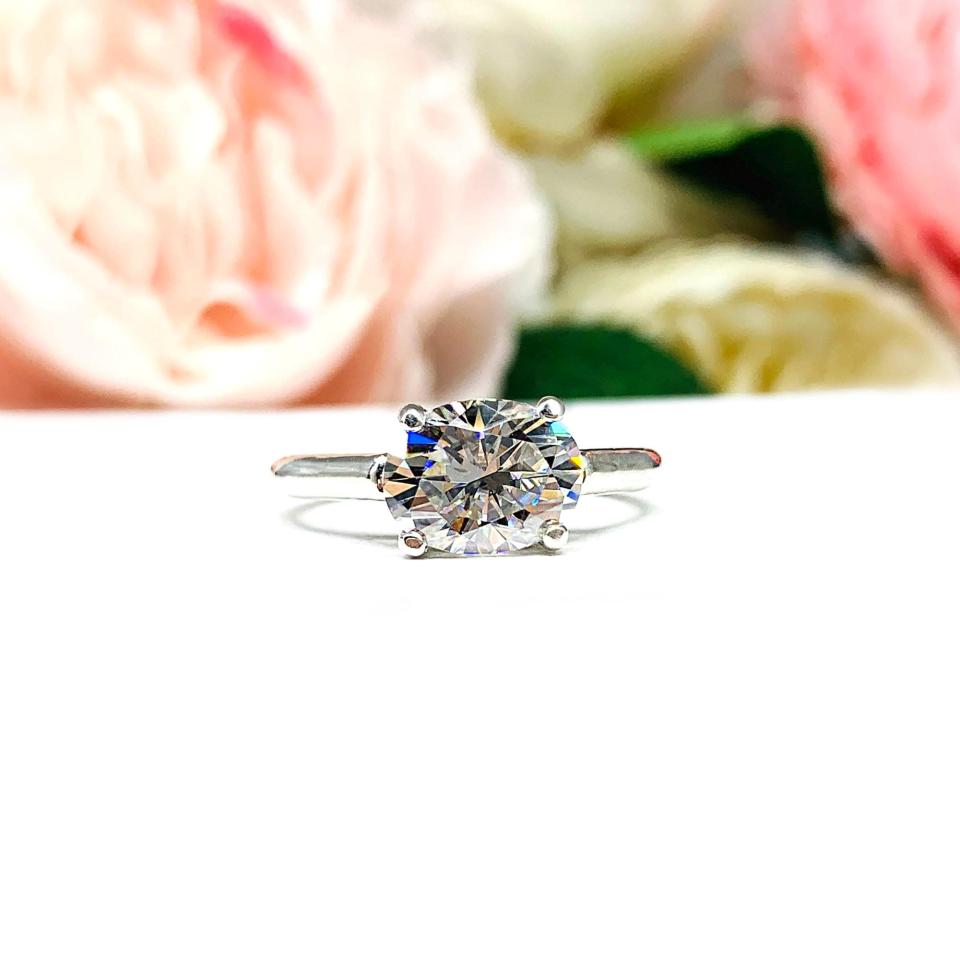 Oval Moissanite East West Ring — 6x4mm - 10x8mm, Sterling Silver