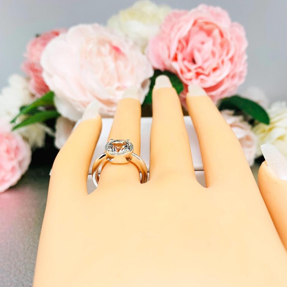 White Topaz Round Engagement Ring – 6mm - 10mm, Sterling Silver, Bezel