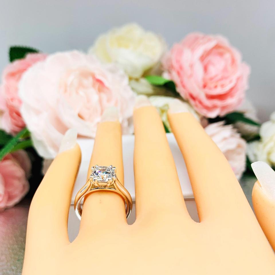 Cushion Cut CZ Engagement Ring – 7mm, 8mm, Sterling Silver, Double Prong