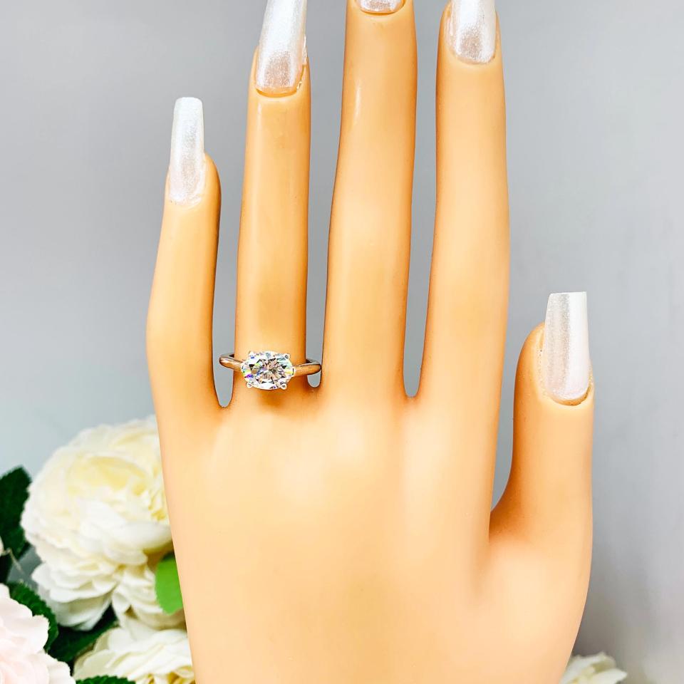 Oval Moissanite East West Ring — 6x4mm - 10x8mm, Sterling Silver