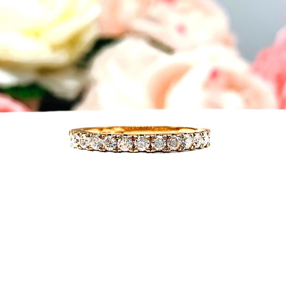 Round Moissanite Wedding Band – 2mm, 10k Rose Gold, Size 6.5